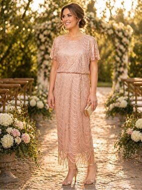 SL Fashions Gold Fringe Maxi Dress 14W NWT | Cocktail Event | Wedding Guest Glam